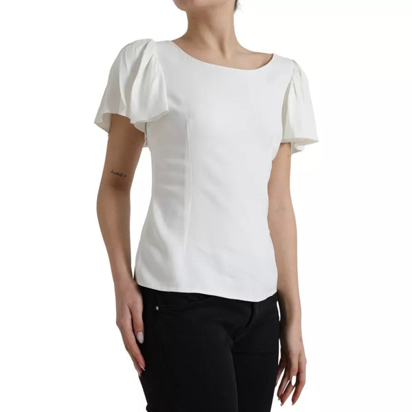 Dolce & Gabbana White Viscose Round Neck Short Sleeves Top