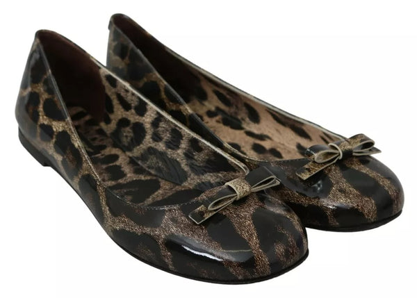 Dolce & Gabbana Brown Leopard Ballerina Flats Leather Shoes