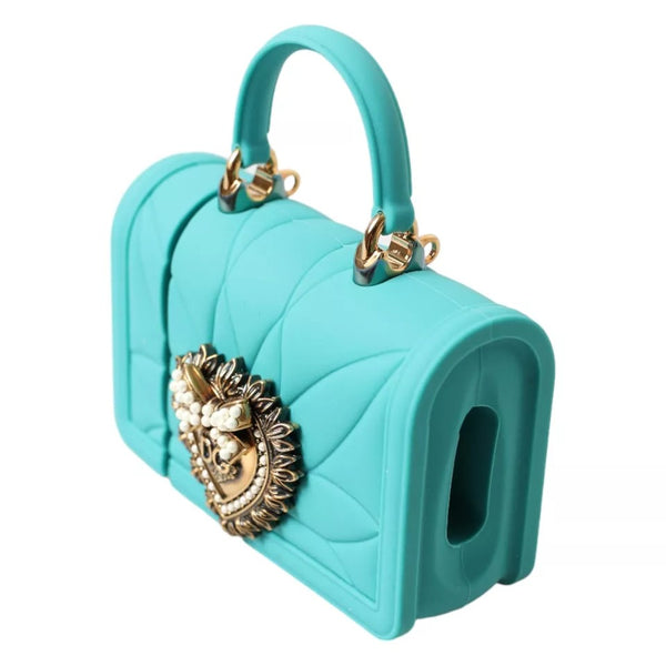 Dolce & Gabbana Turquoise Silicone Devotion Heart Bag Cover Hand Airpods Case