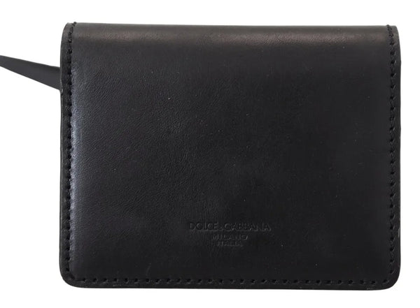 Dolce & Gabbana Black Leather Bifold Shoulder Sling Women Wallet