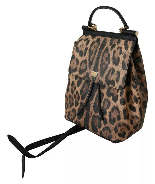 Dolce & Gabbana Brown Leopard Leather Backpack Women SICILY Bag