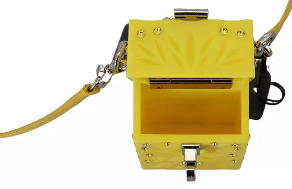 Dolce & Gabbana Yellow Plexiglass Crystals Box Padlock Women Clutch Bag