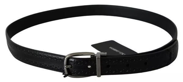 Dolce & Gabbana Black Leather Silver Metal Buckle Classic Belt