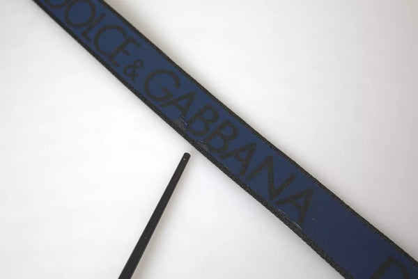 Dolce & Gabbana Blue Leather Logo Print Metal Buckle Men Belt