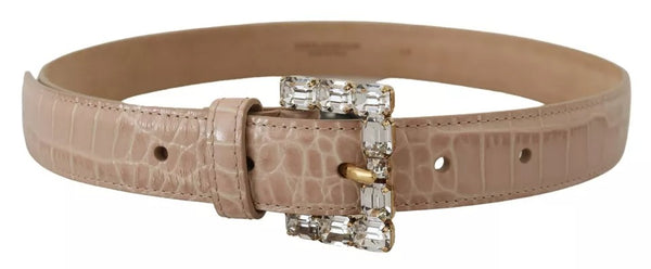 Dolce & Gabbana Beige Leather Crystal Buckle Women Belt