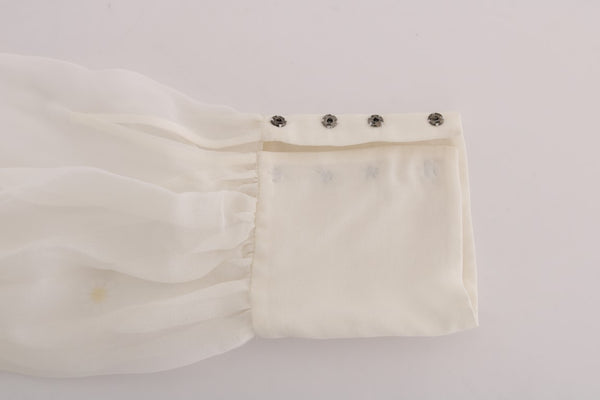 Dolce &amp; Gabbana White Daisy Applikoitu silkkipaita