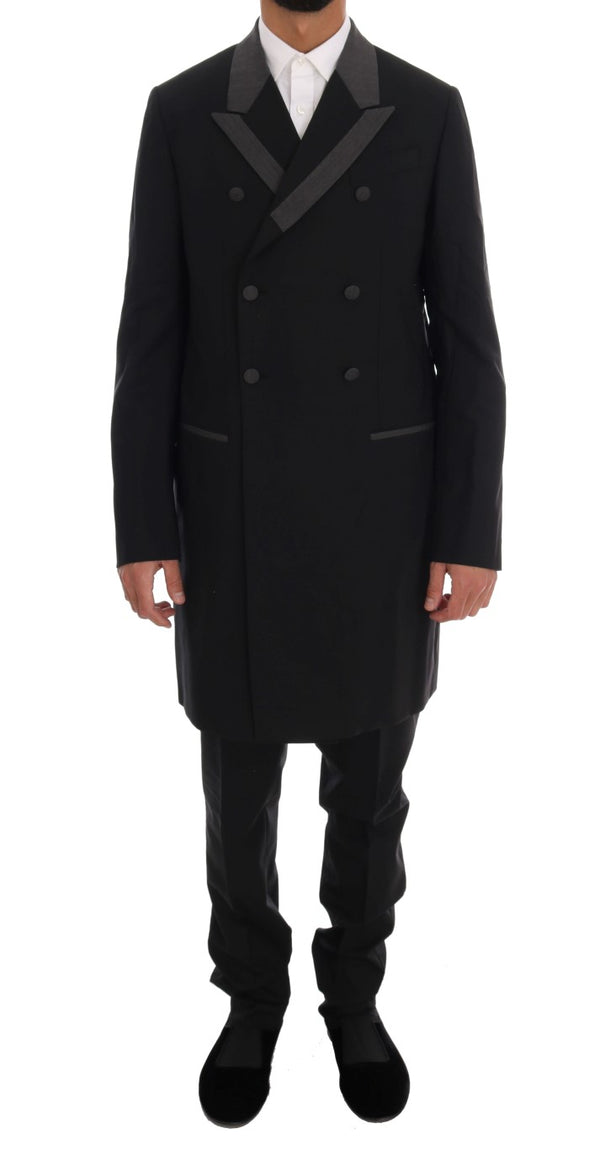 Dolce &amp; Gabbana Black Wool Stretch 3-osainen kaksinapainen puku