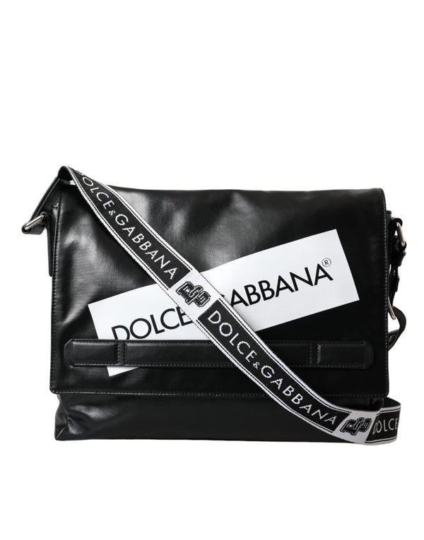 Dolce & Gabbana Black Calfskin Coated Canvas Logo Panel Messenger Bag