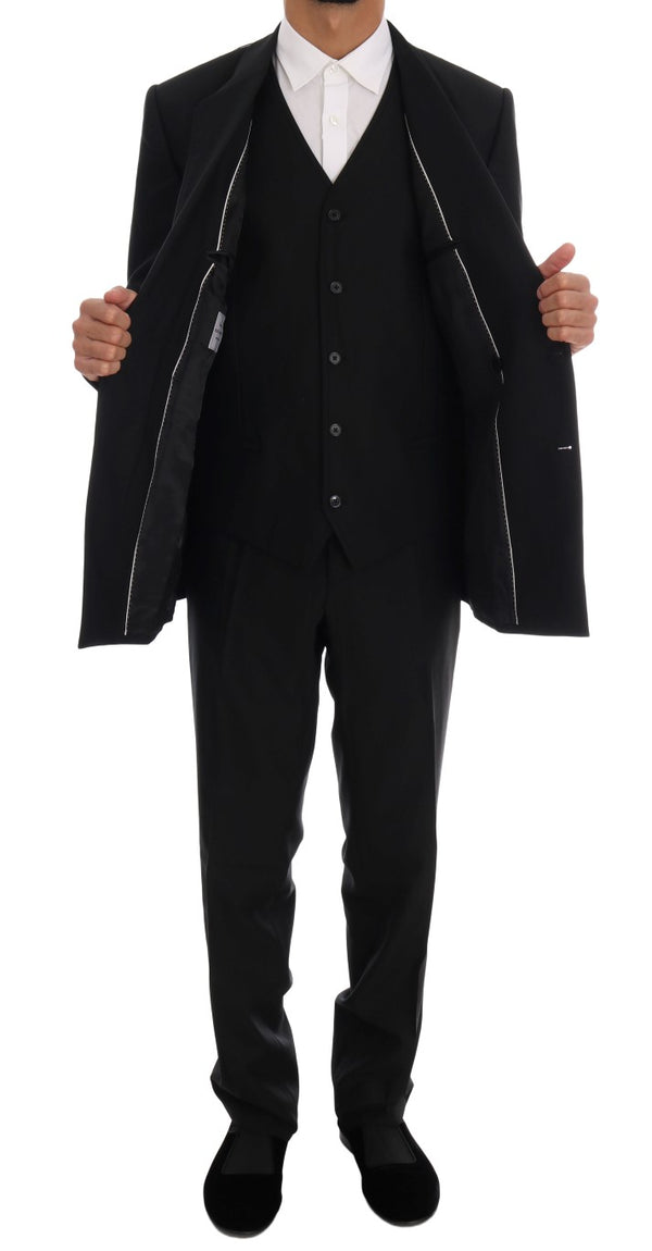 Dolce &amp; Gabbana musta villainen kaksirivinen Slim Fit -puku