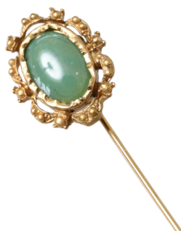 Dolce & Gabbana Gold Tone Brass Oval Gem Stone Men Pin Brooch