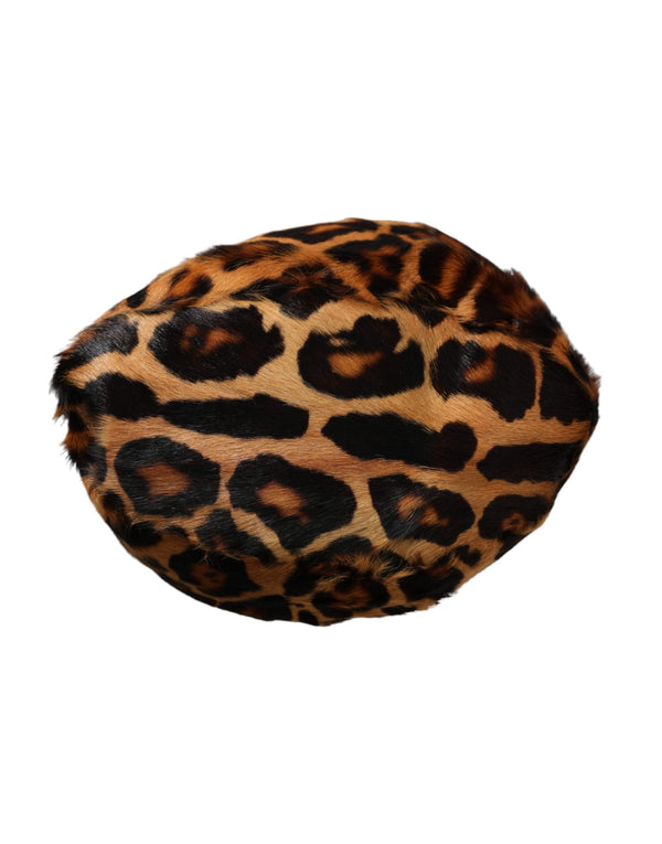 Dolce & Gabbana Brown Leopard Fur Women Bucket Hat