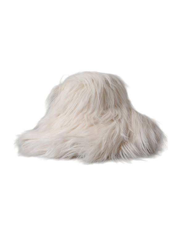 Dolce & Gabbana Off White Acrylic Fur Womens Bucket Hat