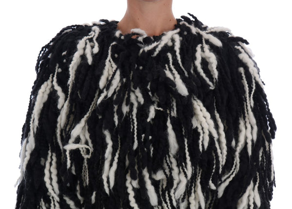 Dolce &amp; Gabbana Black White Fringes Coat Villatakki