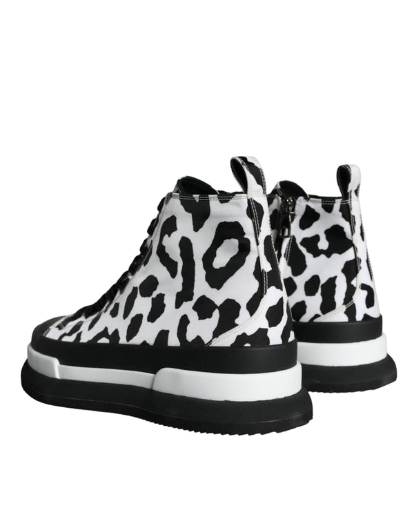 Dolce & Gabbana Black White Leopard High Top Sneaker Shoes