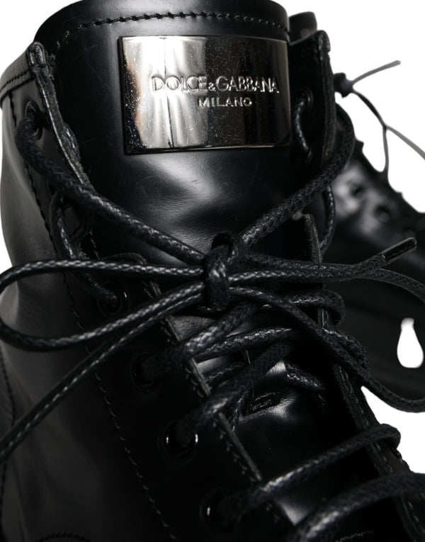 Dolce & Gabbana Black Lace Up Trekking Ankle Boots Men Shoes