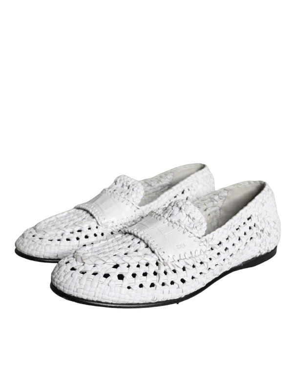 Dolce & Gabbana White Woven Leather Slip On Loafers Men Shoes