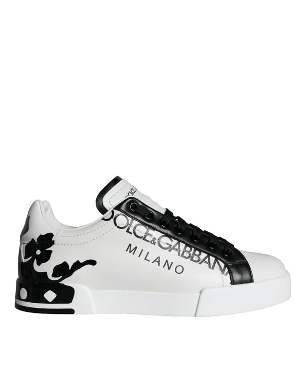 Dolce & Gabbana White Black Leather Crown Milano Sneakers Shoes