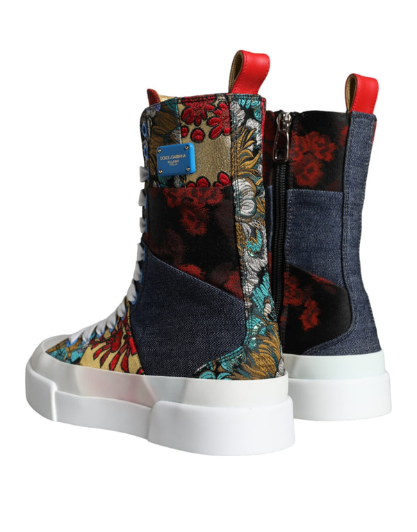 Dolce & Gabbana Multicolor Patchwork Logo High Top Sneakers Shoes