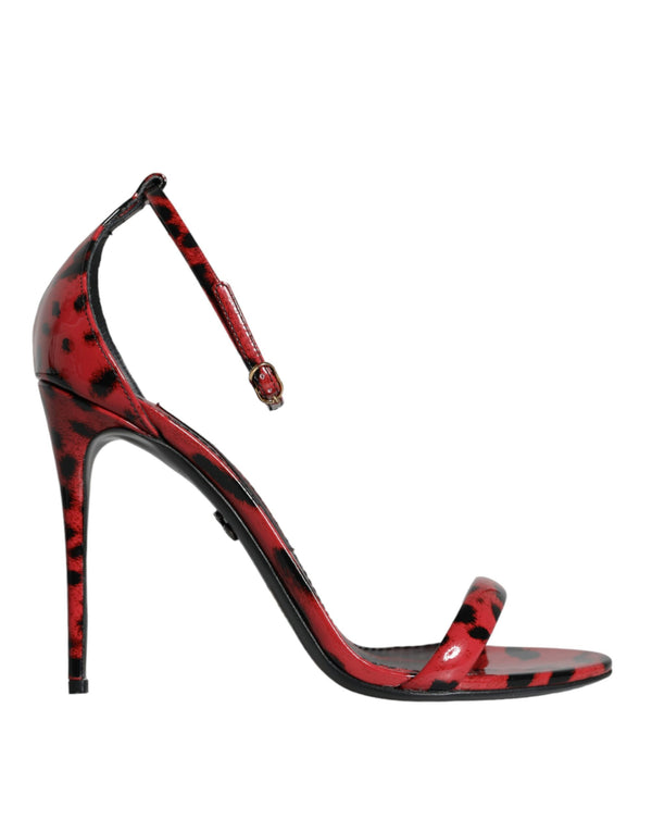 Dolce & Gabbana Red Leopard Leather Ankle Strap Keira Sandals Shoes