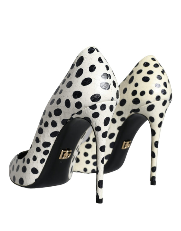 Dolce & Gabbana Black White Polka Dot Leather Pumps Shoes