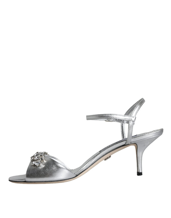 Dolce & Gabbana Silver Crystal AnkleStrap Keira Sandals Shoes