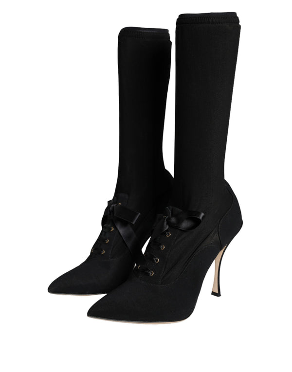 Dolce & Gabbana Black Stiletto Heels Mid Calf Boots Shoes