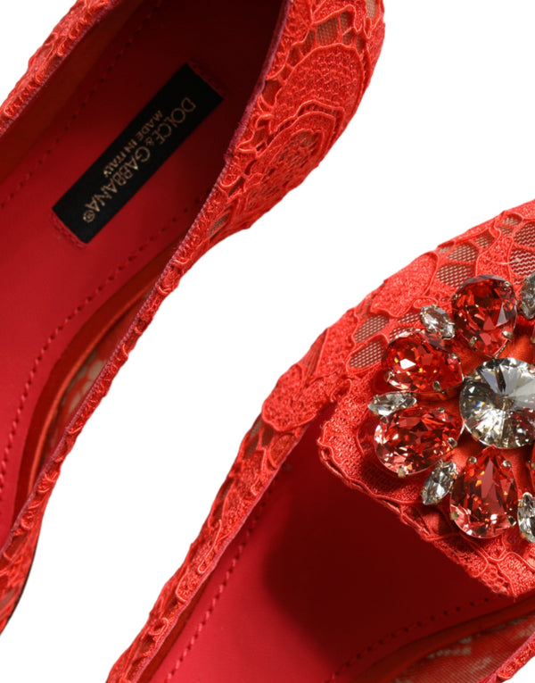 Dolce & Gabbana Coral Lace Crystal Ballet Flats Loafers Shoes