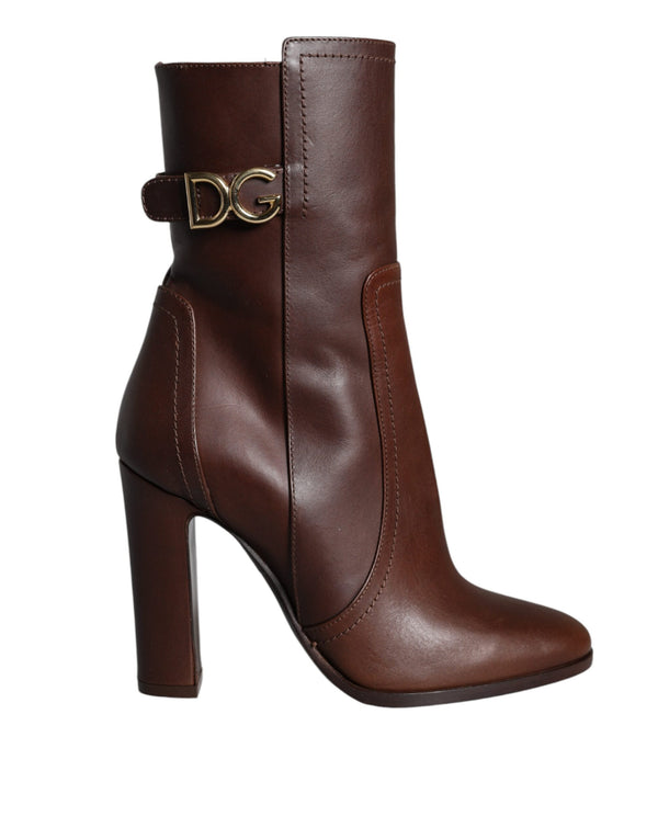 Dolce & Gabbana Brown Leather Heels Mid Calf Boots Shoes