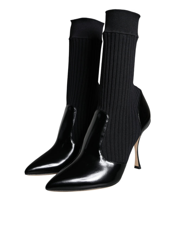 Dolce & Gabbana Black Stretch Stilettos Booties Socks Shoes