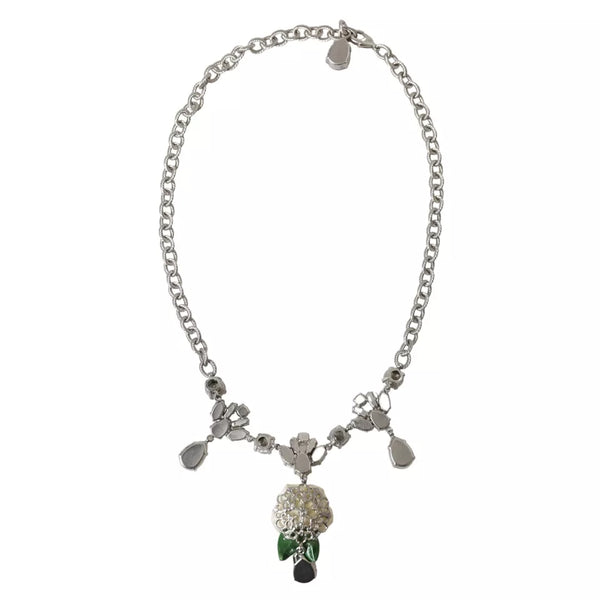 Dolce & Gabbana Silver Brass Clear Crystal Roses Pendants Necklace