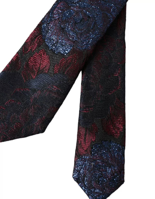 Dolce & Gabbana Red Blue Floral Fantasy Silk Adjustable Men Tie