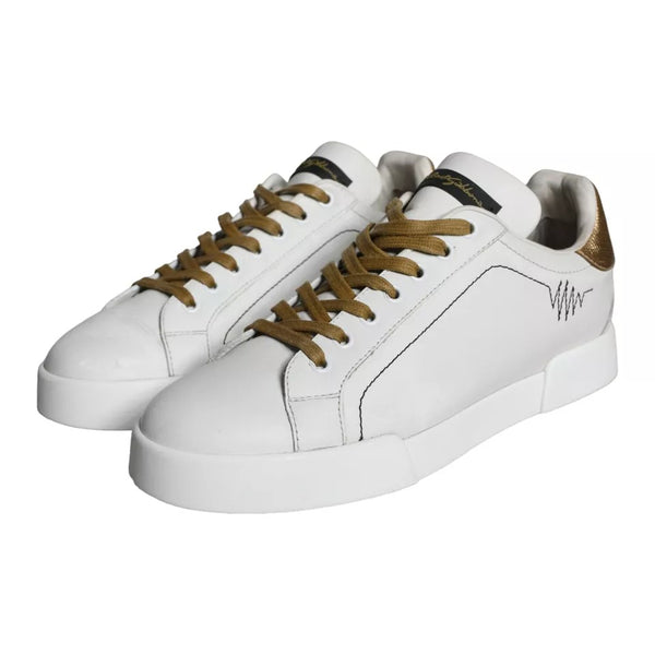 Dolce & Gabbana White Leather Portofino Low Top Sneakers Shoes