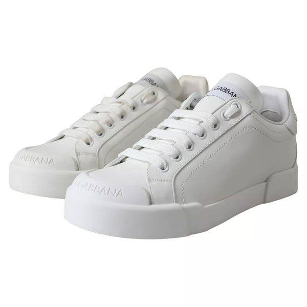 Dolce & Gabbana White Calfskin Leather Miami Low Top Sneakers Shoes