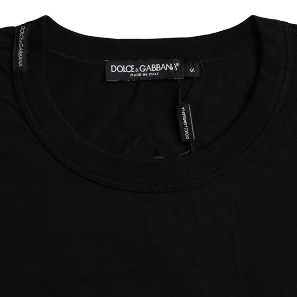 Dolce & Gabbana Black Logo Embossed Cotton Crew Neck T-shirt