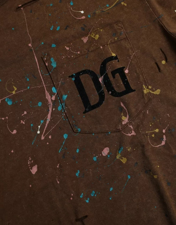 Dolce & Gabbana Brown Color Splash Cotton Crew Neck T-shirt