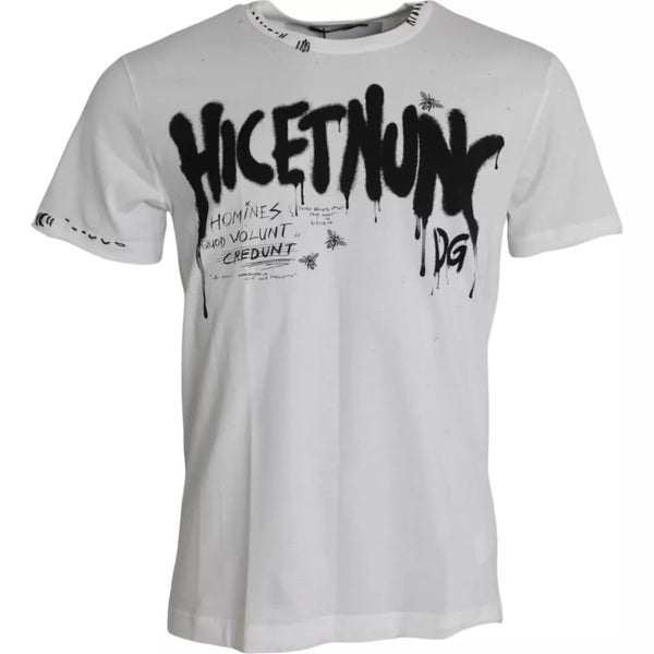 Dolce & Gabbana White Graphic Print Cotton Crew Neck T-shirt