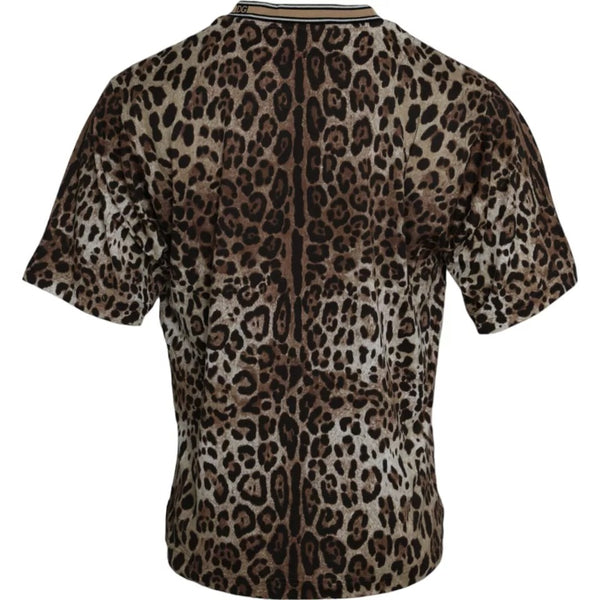 Dolce & Gabbana Brown Leopard Print Cotton Crew Neck T-shirt