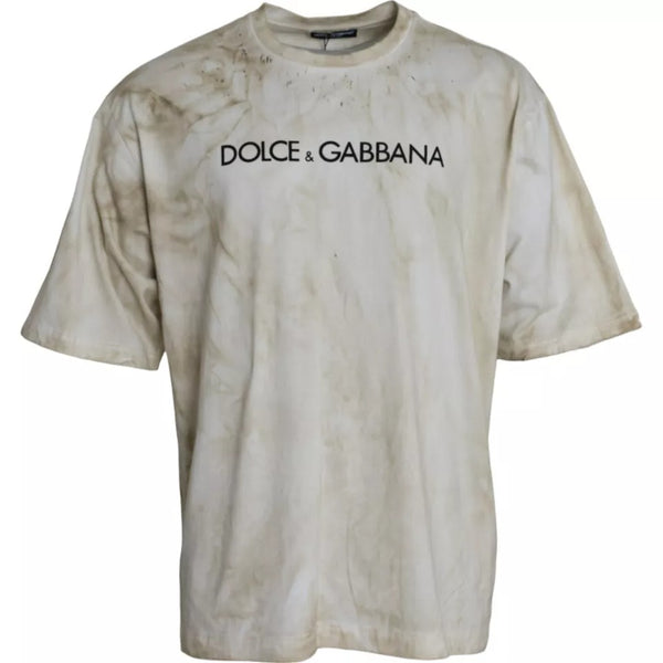 Dolce & Gabbana Off White Logo Cotton Crew Neck T-shirt