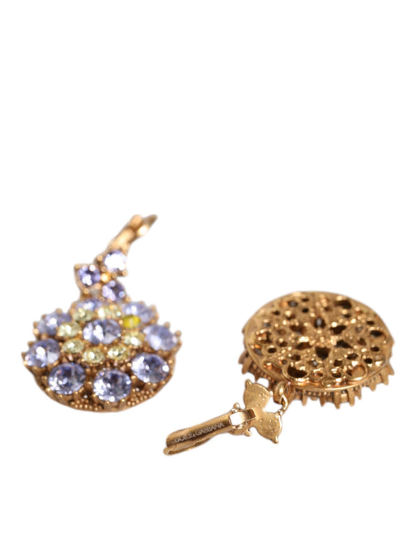 Dolce & Gabbana Gold Brass Crystal SICILY Clip Jewelry Dangling Earrings