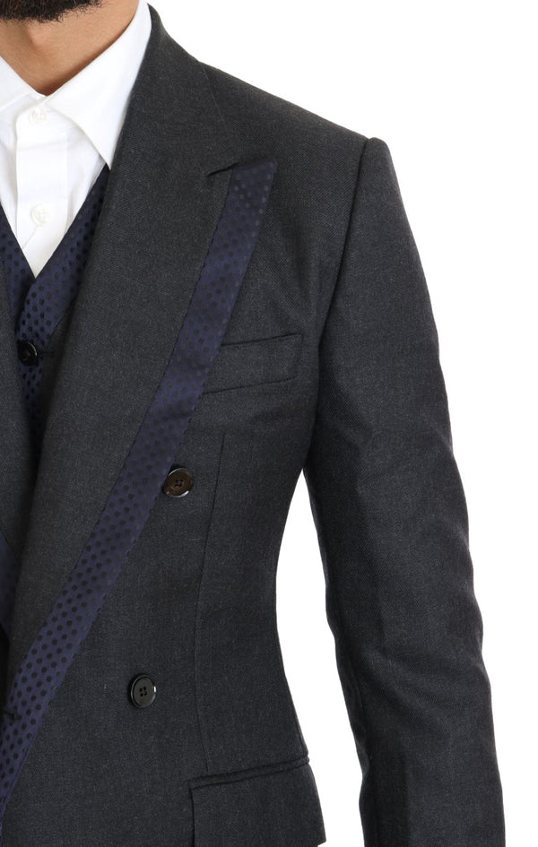 Dolce &amp; Gabbana harmaa villa sininen silkki kaksirivinen puku