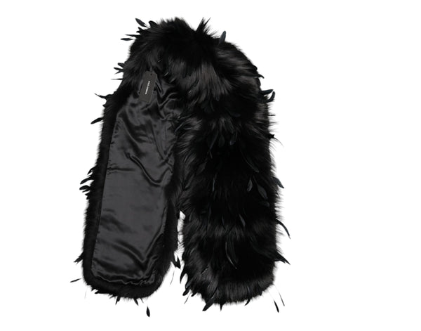 Dolce & Gabbana Black Fox Rooster Feathers Neck Warmer Scarf