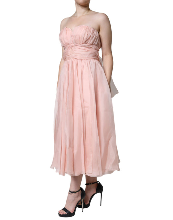 Dolce & Gabbana Pink Silk Strapless Maxi A-line Gown Dress