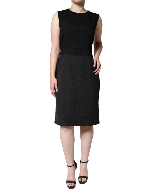 Dolce & Gabbana Black Cotton Sheath Knee Length Dress