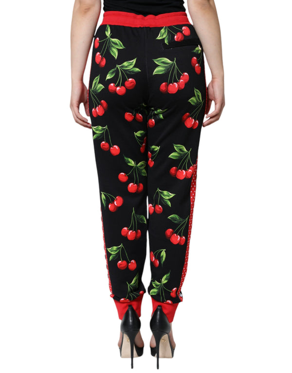 Dolce & Gabbana Black Red Cherry Mid Waist Jogger Pants