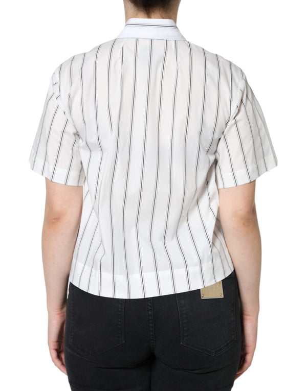 Dolce & Gabbana White Striped Collared Short Sleeve Polo Top