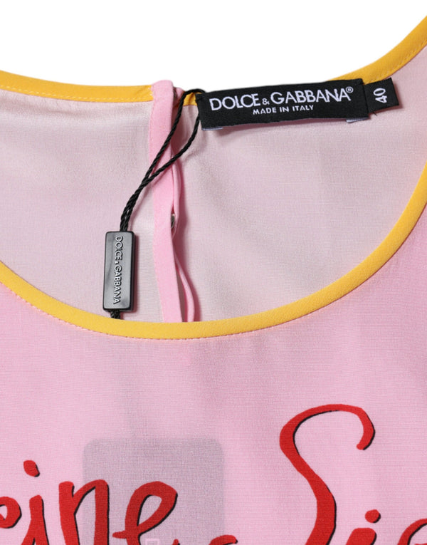 Dolce & Gabbana Pink Silk Araneine Siciliana Print Short Sleeves Top