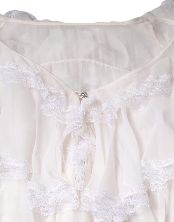 Dolce & Gabbana White Ruffles Lace Long Sleeve Blouse Top