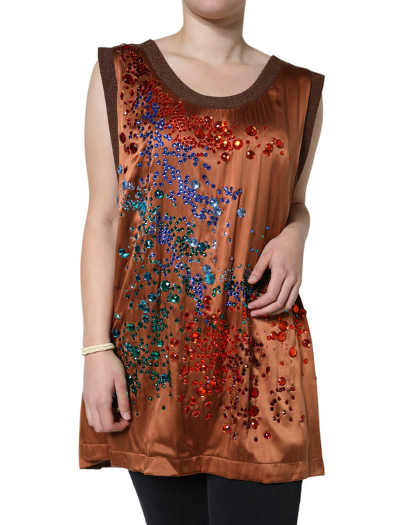 Dolce & Gabbana Brown Crystal Embellished Sleeveless Tank Top