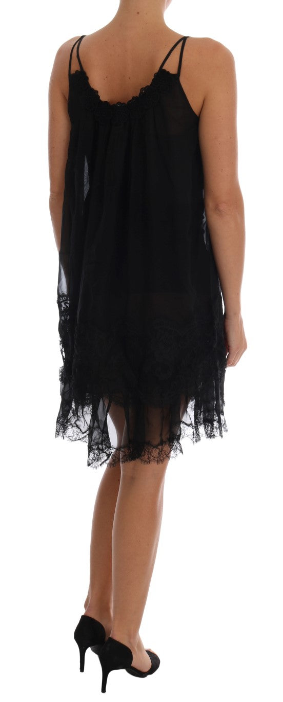 Dolce &amp; Gabbana Black Silk Lace Chemise -mekko