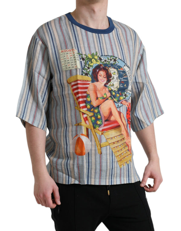 Dolce &amp; Gabbana Multicolor Agosto Print Linen T-paita